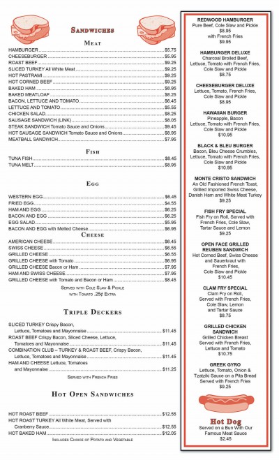 The Redwood Diner Menu - Rotterdam NY Diner | Restaurant Near Schenectady